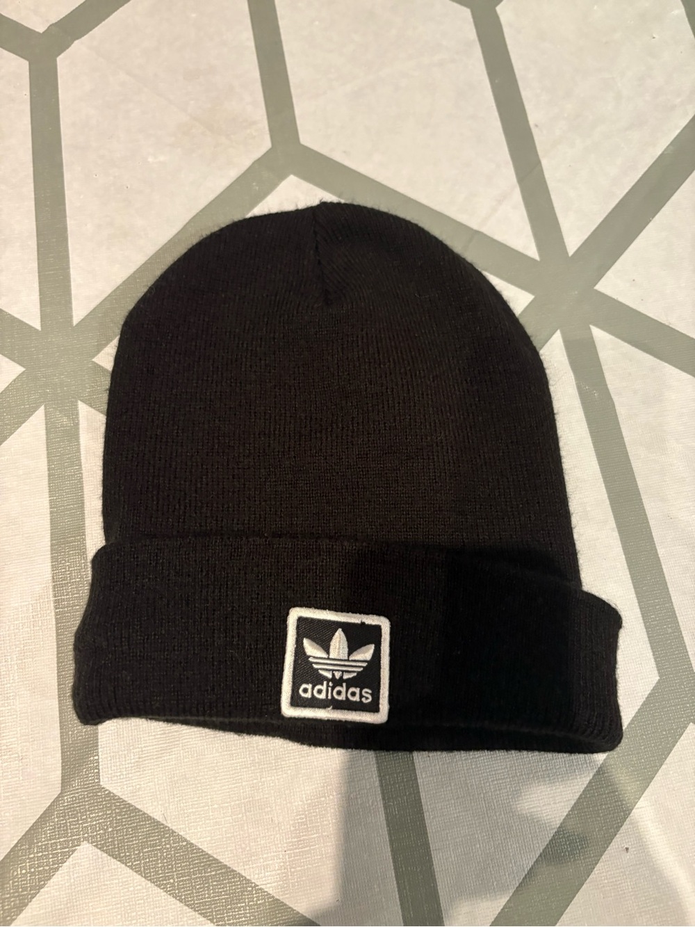 adidas Black Cuffed Beanie with White Trefoil Patch